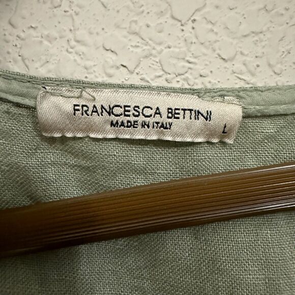 FRANCESCA BETTINI Linen Top w Patch Pockets Sage Green SS Lagenlook Peasant - Picture 5 of 8